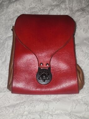 Unisex RED Leather Belt Pouch, Drawstring & Locking